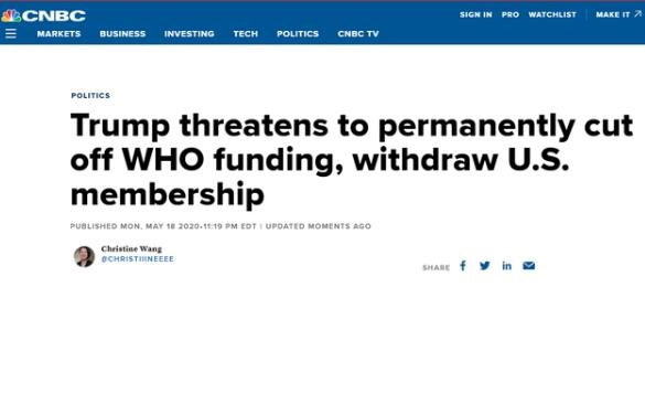 特朗普威脅稱永久斷供世衛(wèi)組織