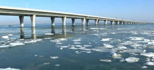 青島膠州灣出現(xiàn)海冰凌景觀