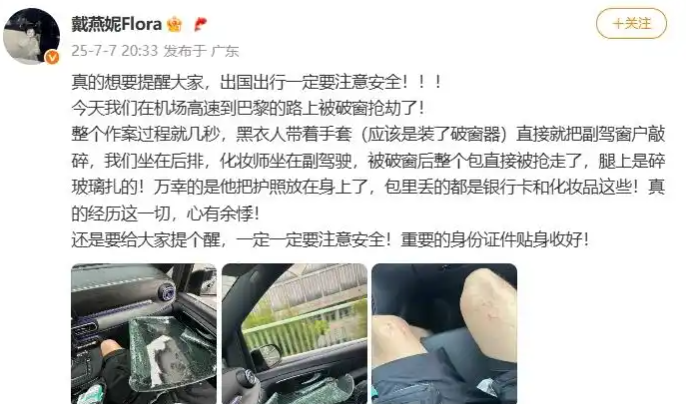 女星戴燕妮在巴黎被破窗搶劫